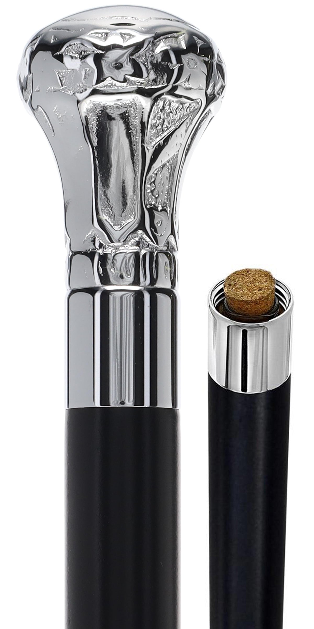 Knob Premium Chrome Brass Flask Cane: Wood Shaft Hidden Flask Flask Canes - Tophatter Daily Deals