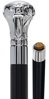 Knob Premium Chrome Brass Flask Cane: Wood Shaft Hidden Flask Flask Canes - Tophatter Daily Deals