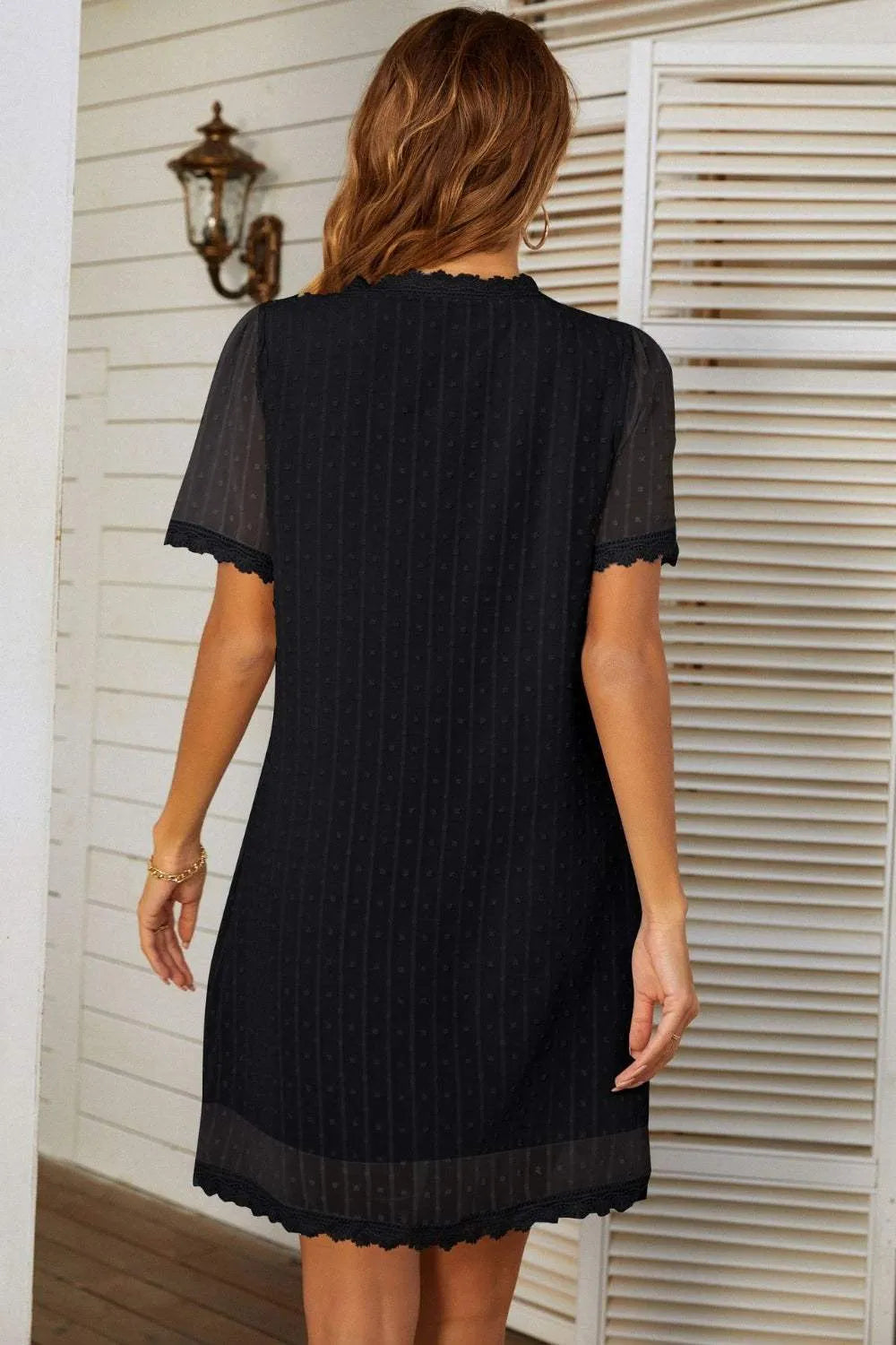 Lace Detail V-Neck Short Sleeve Dress Casual Dresses - Tophatter Daily Deals