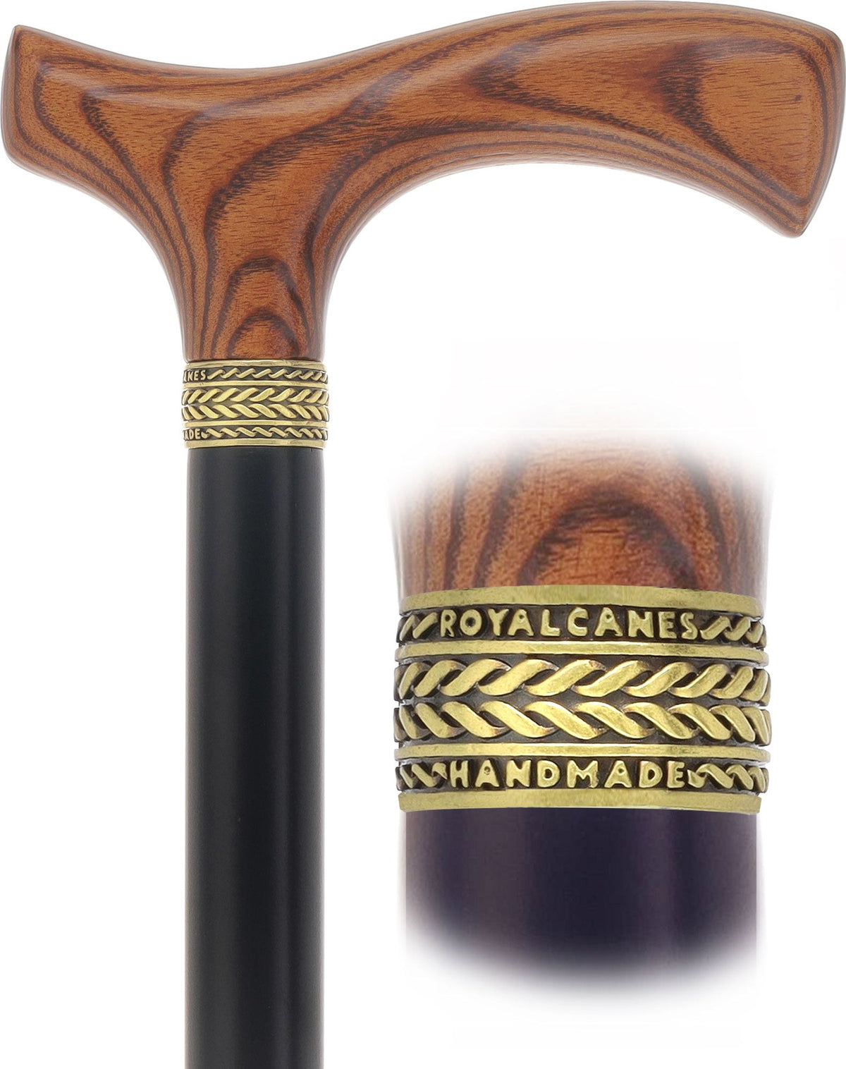 Royal Canes Classic Fritz: Wood-Stained, Pewter Collar (Standard & Slim Profiles) Fritz Handle Walking Canes - Tophatter Daily Deals