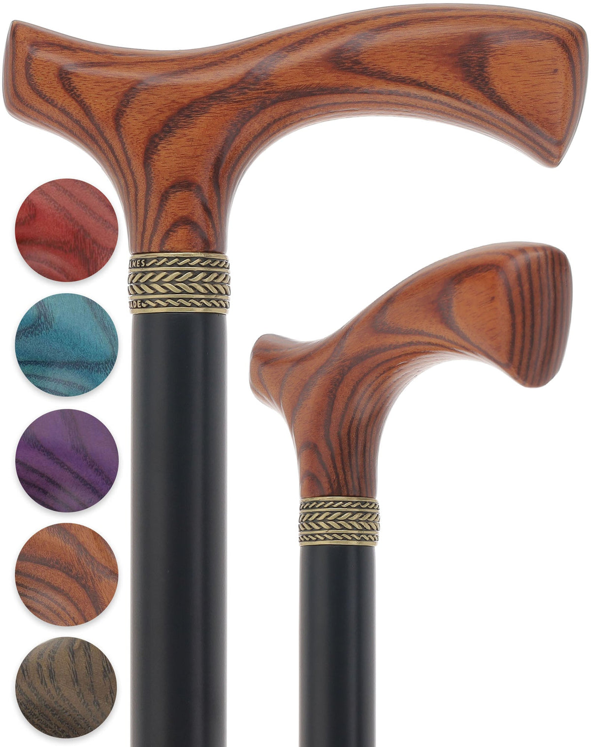 Royal Canes Classic Fritz: Wood-Stained, Pewter Collar (Standard & Slim Profiles) Fritz Handle Walking Canes - Tophatter Daily Deals