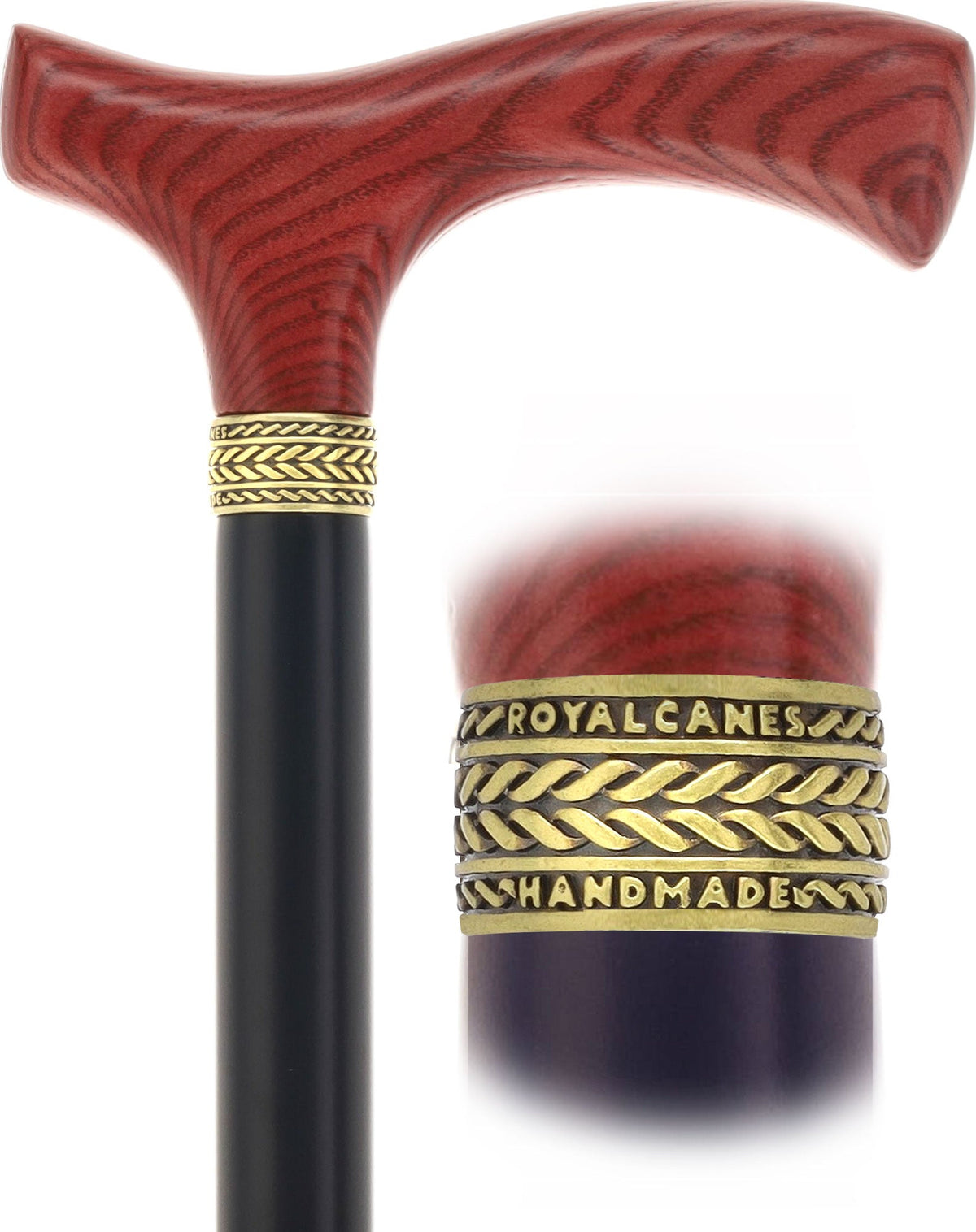 Royal Canes Classic Fritz: Wood-Stained, Pewter Collar (Standard & Slim Profiles) Fritz Handle Walking Canes - Tophatter Daily Deals