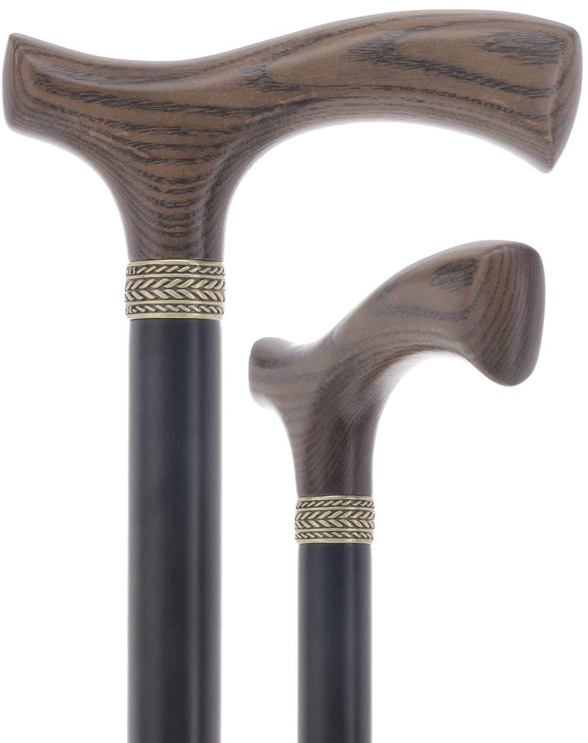 Royal Canes Classic Fritz: Wood-Stained, Pewter Collar (Standard & Slim Profiles) Black stained Ash Standard to Larger Hand Fritz Handle Walking Canes - Tophatter Daily Deals