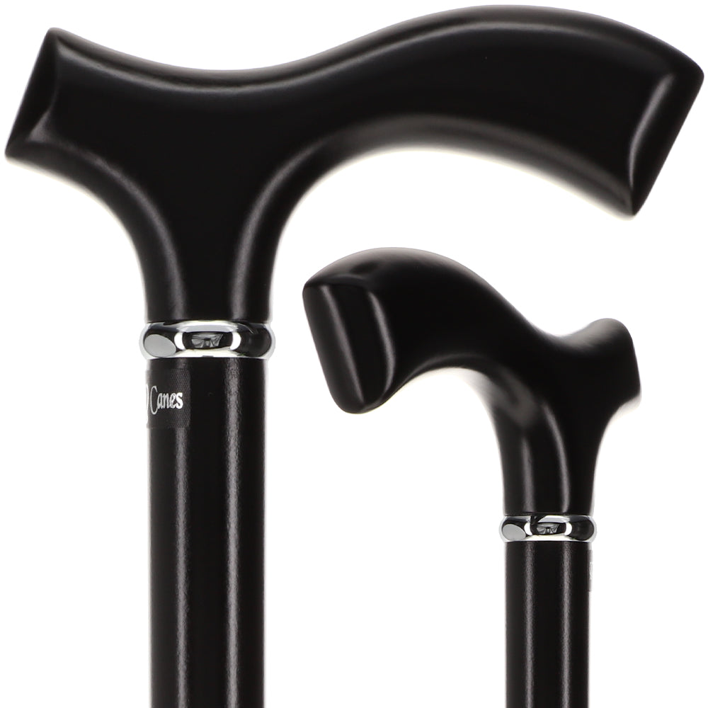 Sleek Black Fritz Walking Cane, Beechwood w/ Silver Collar Fritz Handle Walking Canes - Tophatter Daily Deals