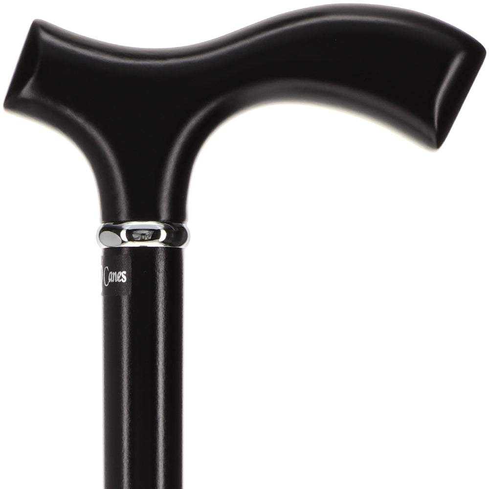 Sleek Black Fritz Walking Cane, Beechwood w/ Silver Collar Fritz Handle Walking Canes - Tophatter Daily Deals