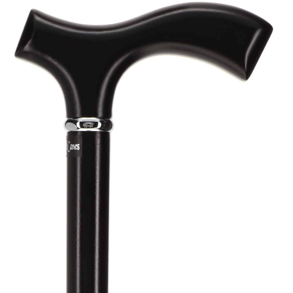 Sleek Black Fritz Walking Cane, Beechwood w/ Silver Collar Fritz Handle Walking Canes - Tophatter Daily Deals