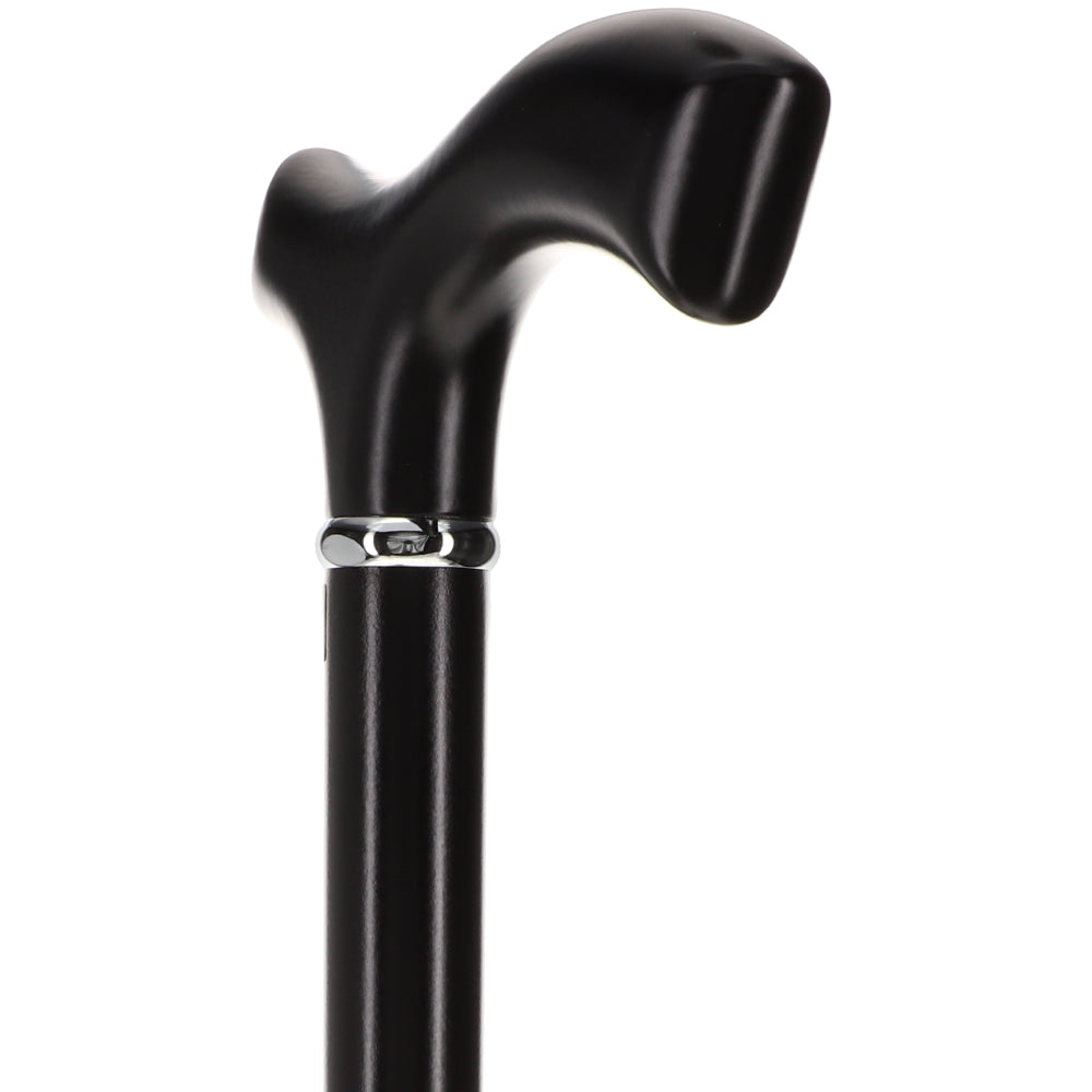 Sleek Black Fritz Walking Cane, Beechwood w/ Silver Collar Fritz Handle Walking Canes - Tophatter Daily Deals