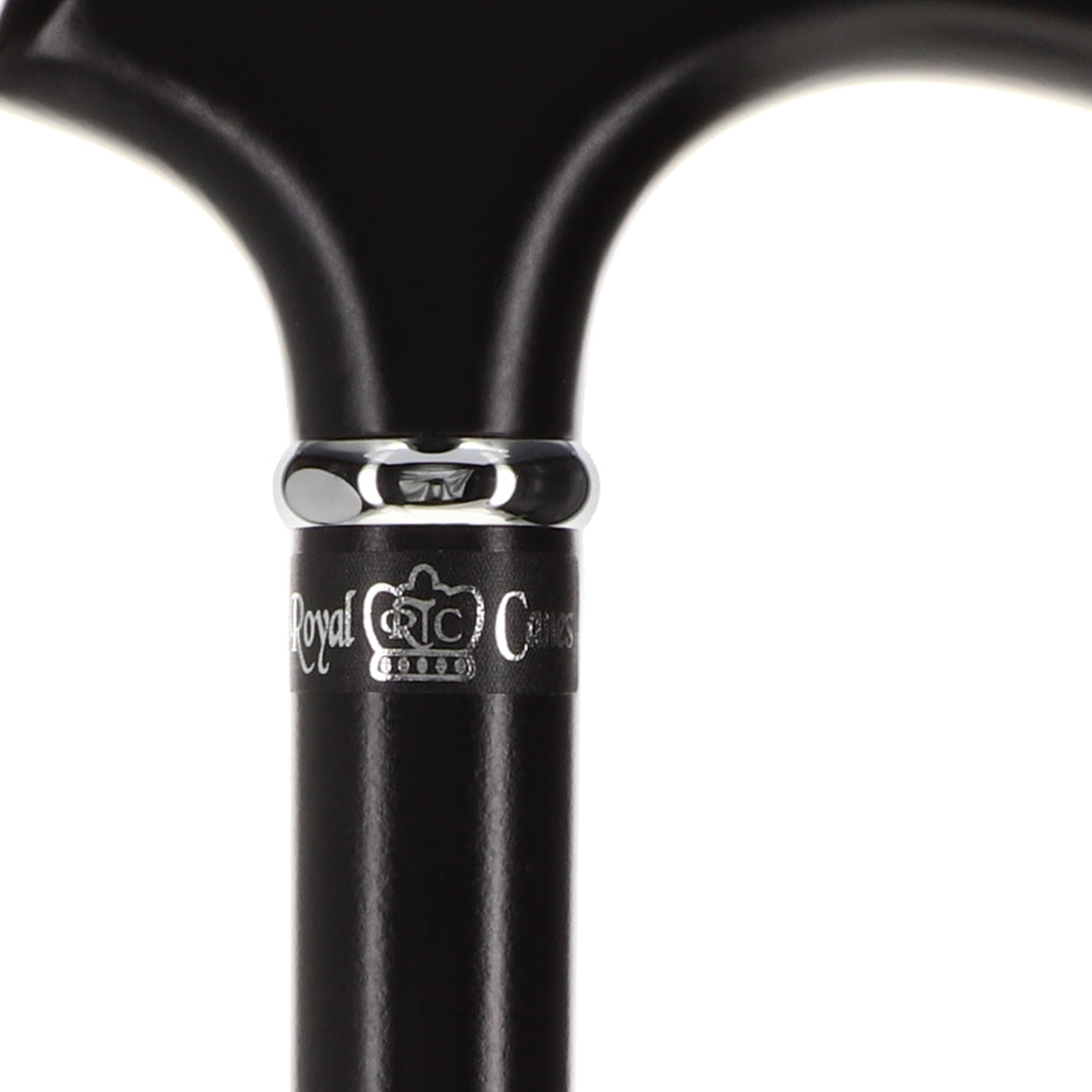 Sleek Black Fritz Walking Cane, Beechwood w/ Silver Collar Fritz Handle Walking Canes - Tophatter Daily Deals