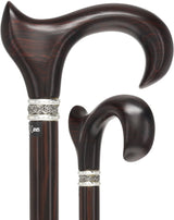 Luxury Cocobolo & Ebony Cane: Ergonomic, Pewter Rose Collar Left Anatomically Correct - Tophatter Daily Deals