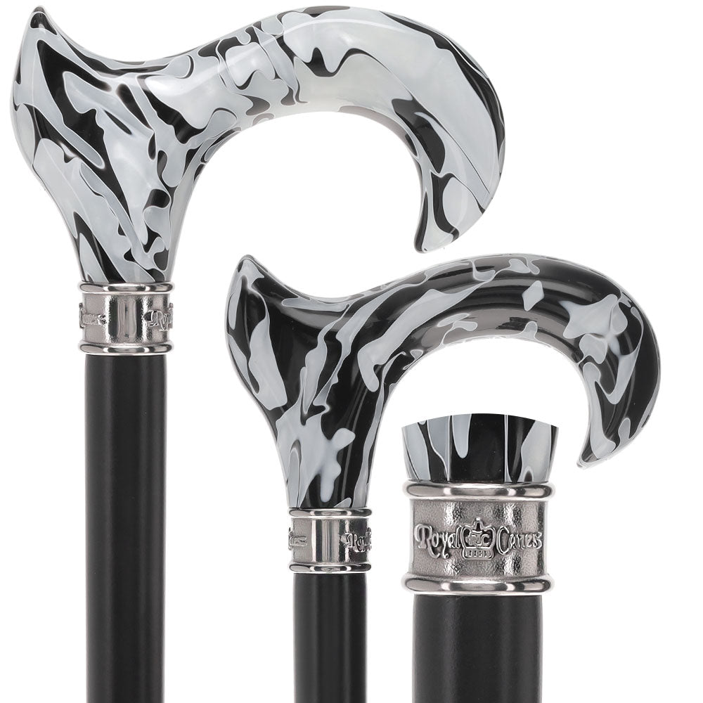 Black Onyx Swirl Cane: Pearlescent Handle, Embossed Collar Pearl Swirl Lucite Designer Walking Canes - Tophatter Daily Deals