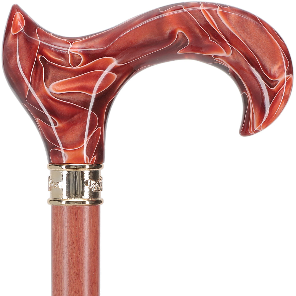 Hand-Specific Vivid Sunset Cane: Pearlescent, Rosewood & Brass Pearl Swirl Lucite Designer Walking Canes - Tophatter Daily Deals