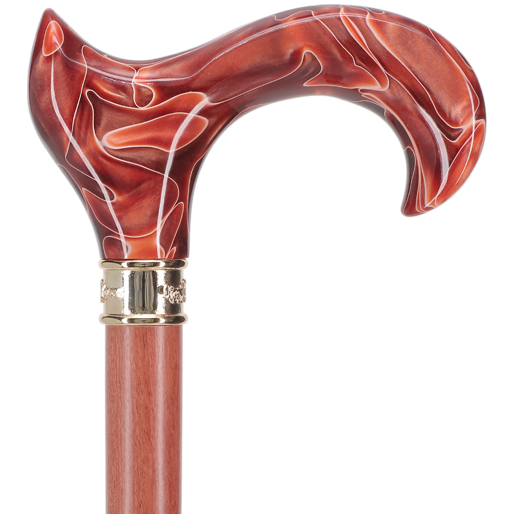 Hand-Specific Vivid Sunset Cane: Pearlescent, Rosewood & Brass Pearl Swirl Lucite Designer Walking Canes - Tophatter Daily Deals