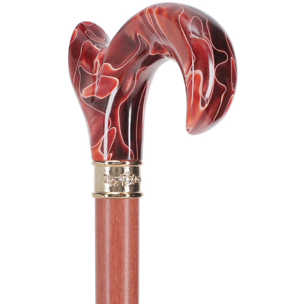 Hand-Specific Vivid Sunset Cane: Pearlescent, Rosewood & Brass Pearl Swirl Lucite Designer Walking Canes - Tophatter Daily Deals