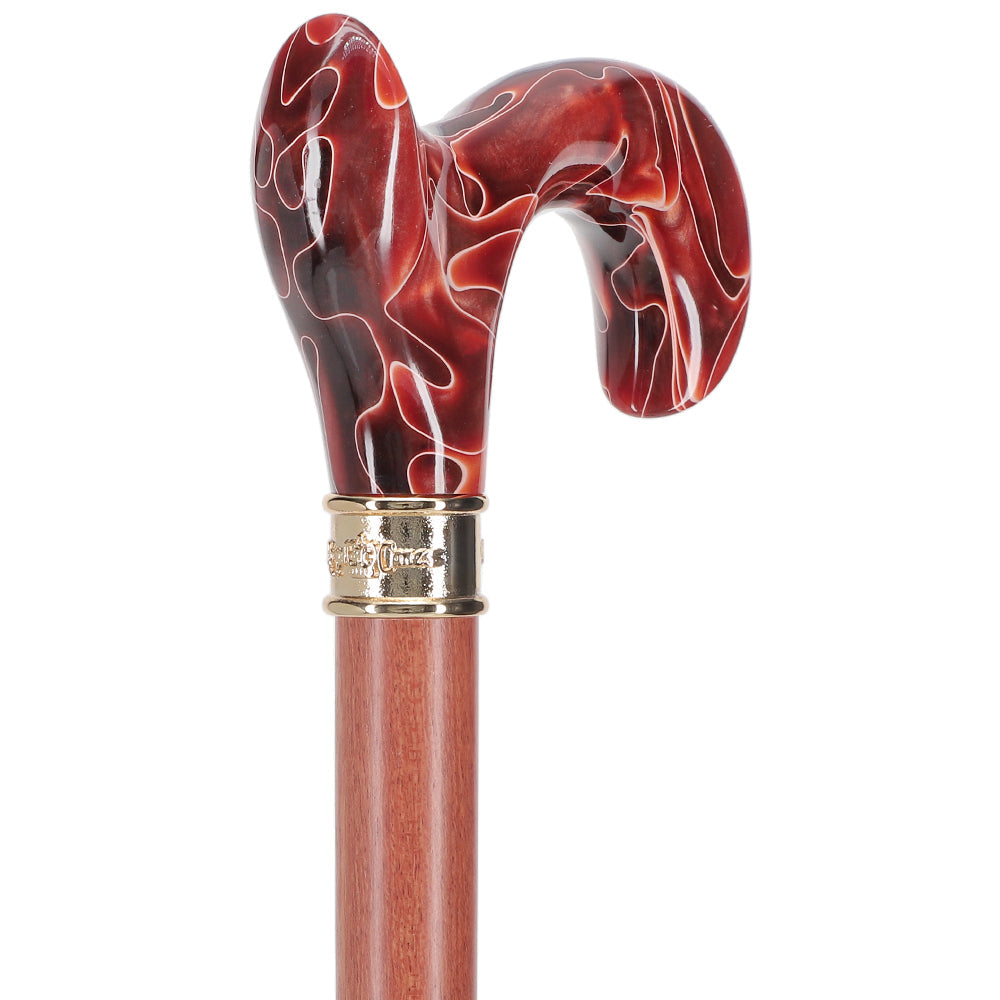 Hand-Specific Vivid Sunset Cane: Pearlescent, Rosewood & Brass Pearl Swirl Lucite Designer Walking Canes - Tophatter Daily Deals