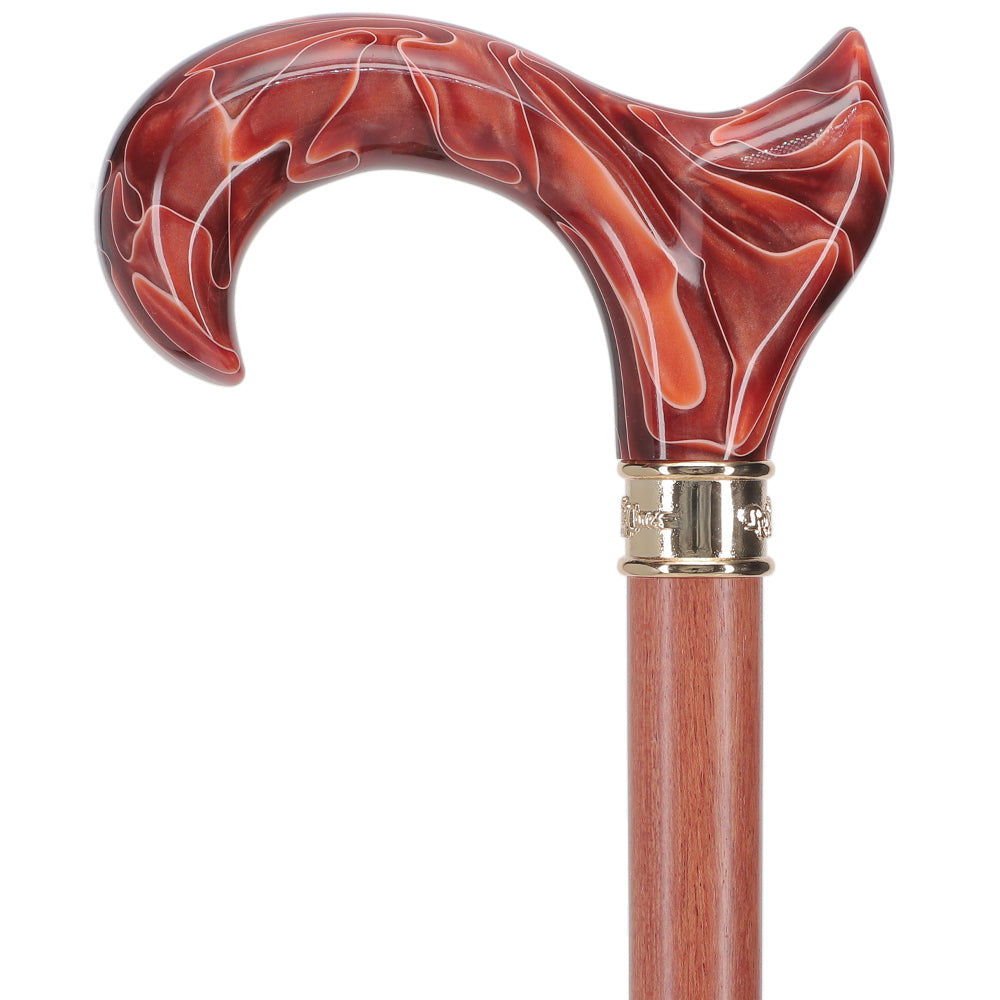 Hand-Specific Vivid Sunset Cane: Pearlescent, Rosewood & Brass Pearl Swirl Lucite Designer Walking Canes - Tophatter Daily Deals
