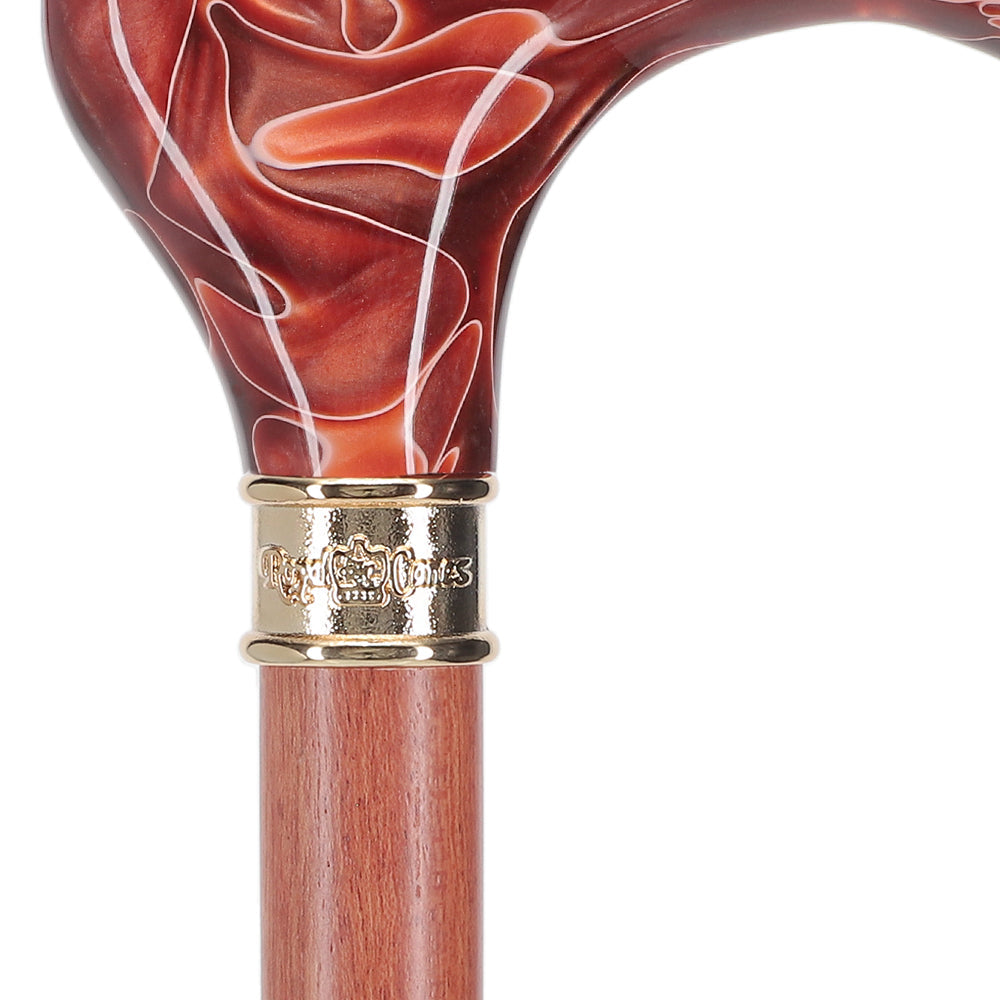 Hand-Specific Vivid Sunset Cane: Pearlescent, Rosewood & Brass Pearl Swirl Lucite Designer Walking Canes - Tophatter Daily Deals