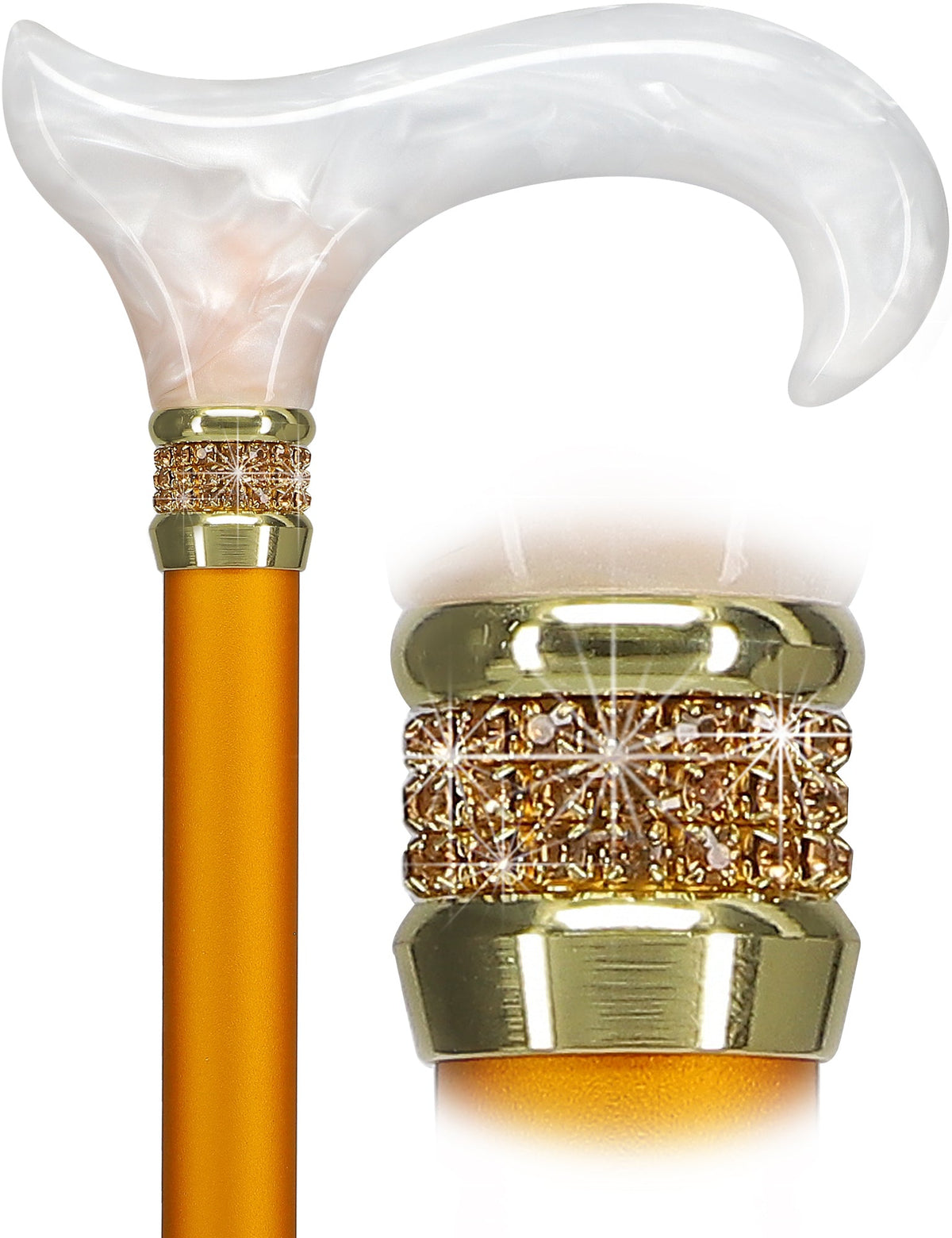 Luxurious Pearlz Rhinestone Adjustable Orthopedic Derby Cane Pearl Swirl Lucite Designer Walking Canes - Tophatter Daily Deals