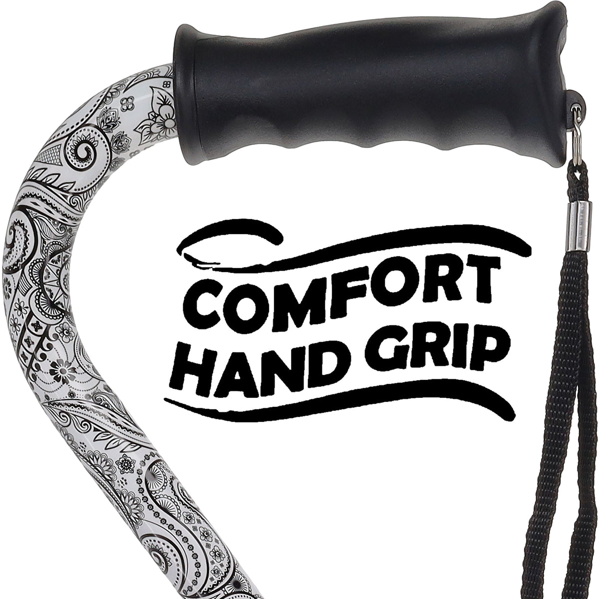 Black & White Offset Cane - Comfort Grip, Adjustable w/ SafeTbase Safetbase Canes - Tophatter Daily Deals