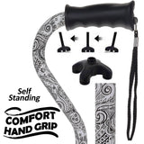Black & White Offset Cane - Comfort Grip, Adjustable w/ SafeTbase Safetbase Canes - Tophatter Daily Deals