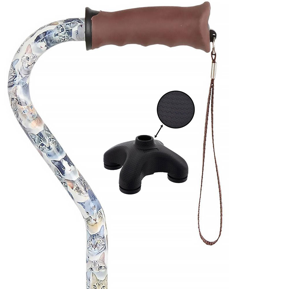 Cats Adjustable Offset Walking Cane with Comfort Grip w/ SafeTbase Safetbase Canes - Tophatter Daily Deals