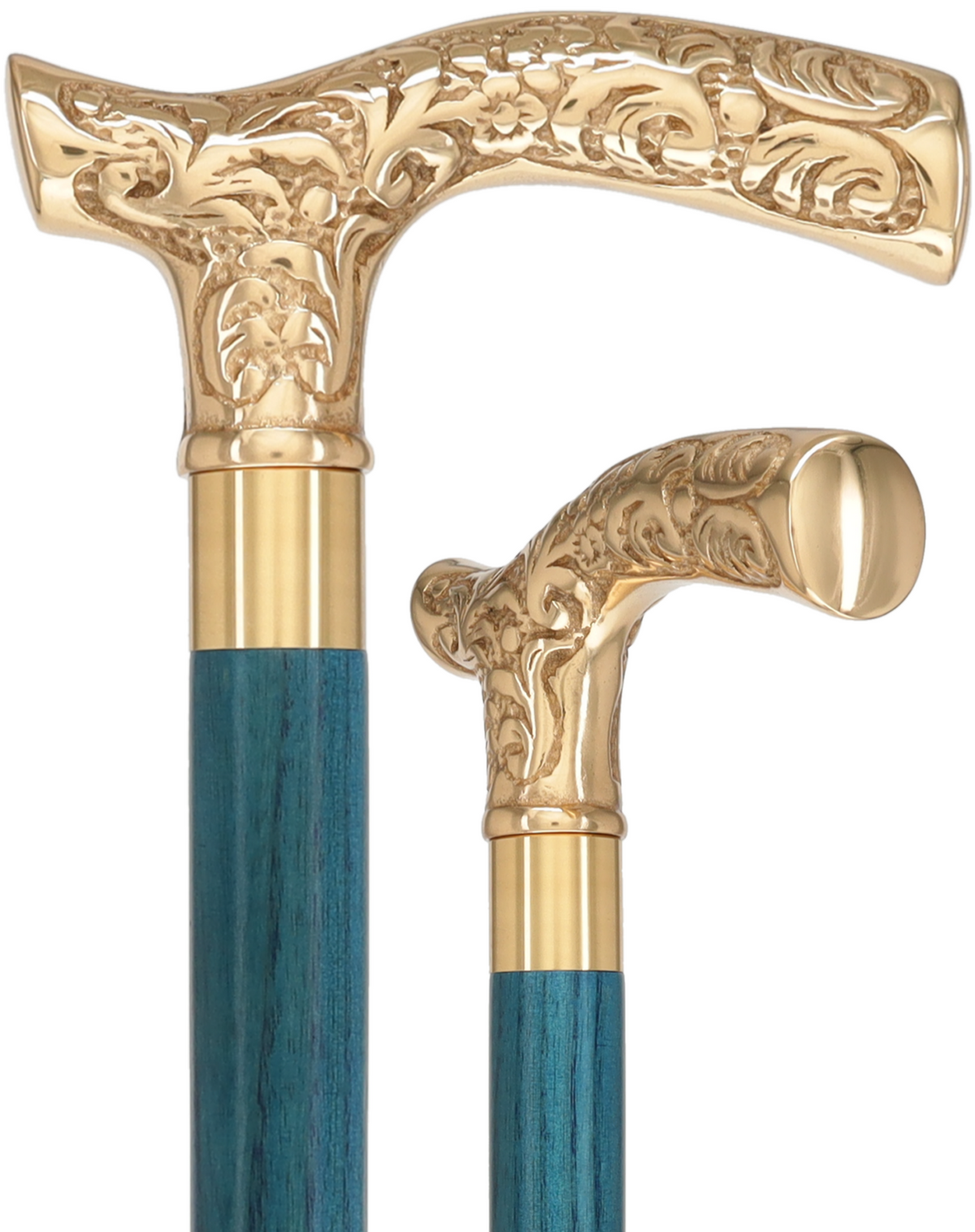 Premium Brass Fritz Handle Cane: Stained Custom Color Shaft Blue Brass Walking Canes - Tophatter Daily Deals