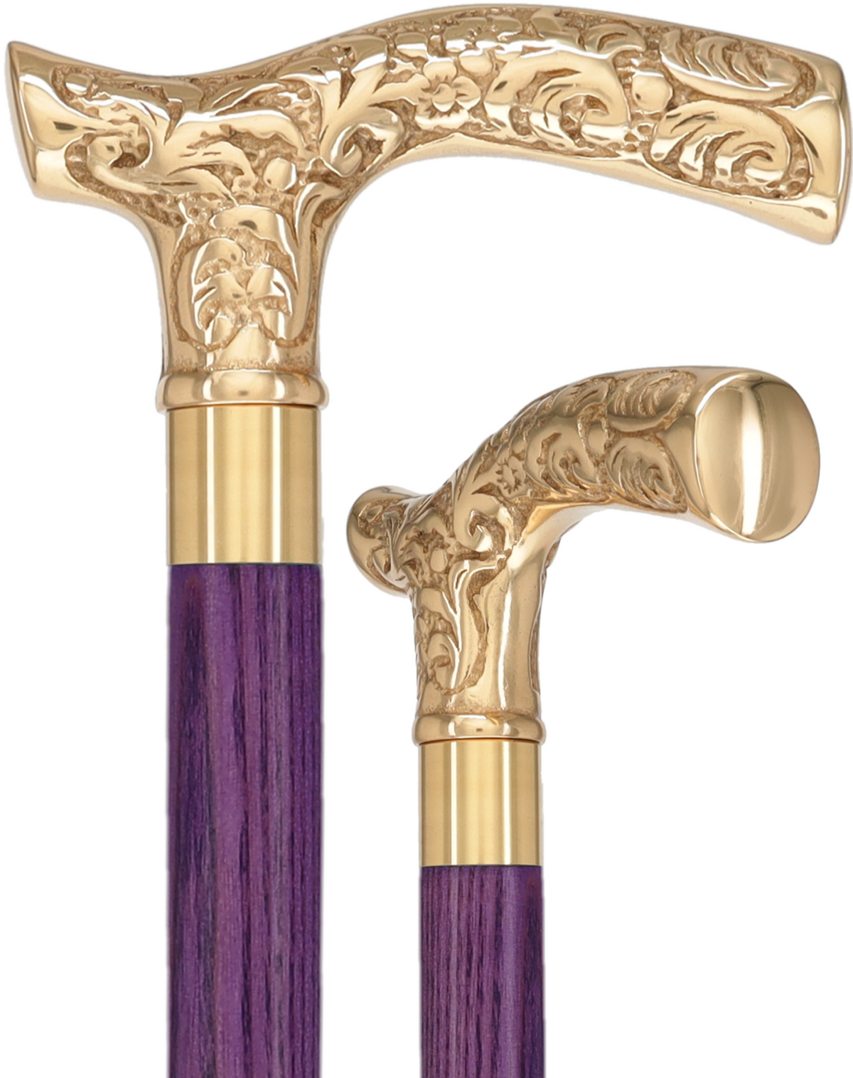 Premium Brass Fritz Handle Cane: Stained Custom Color Shaft Purple Brass Walking Canes - Tophatter Daily Deals