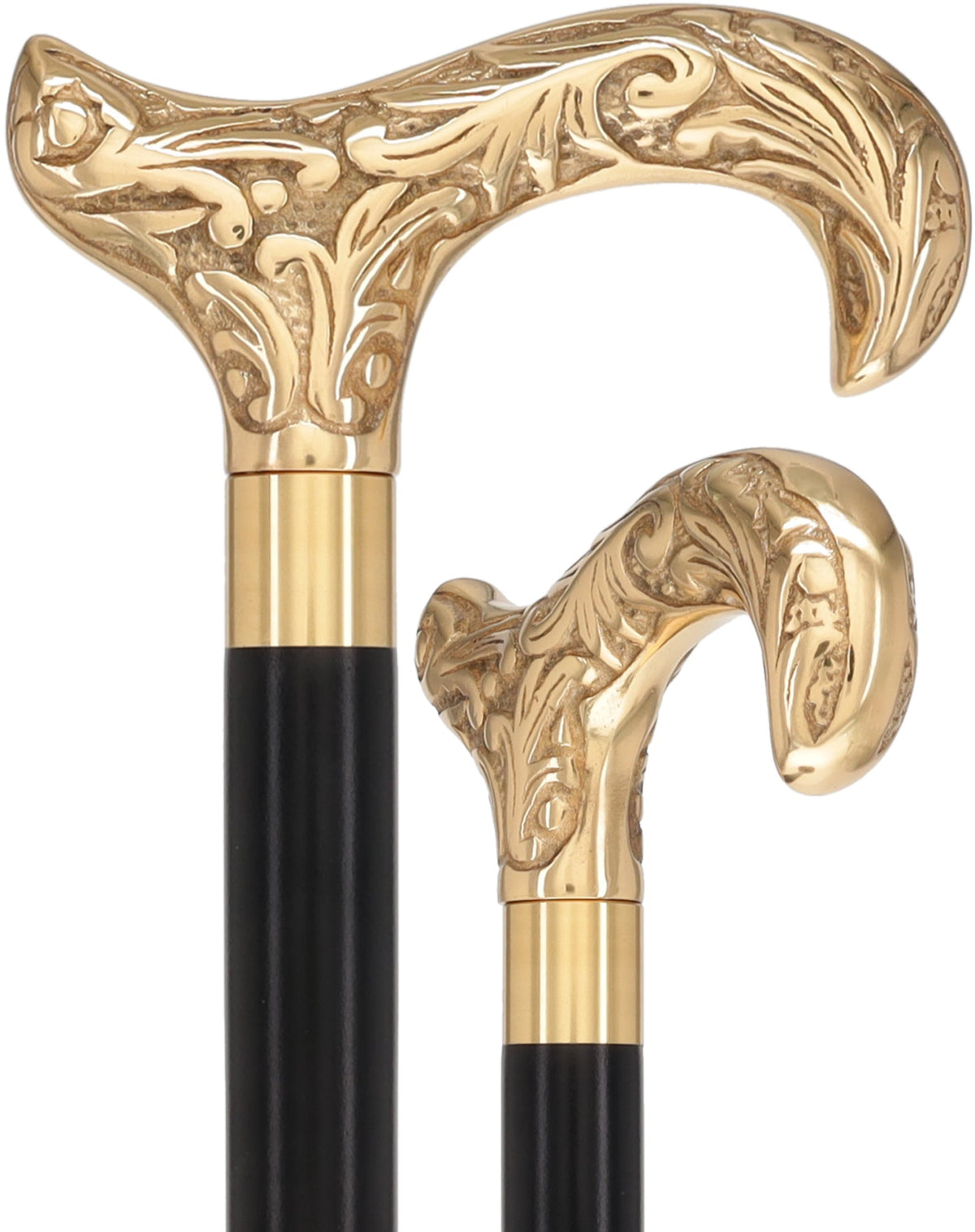 Premium Brass Derby Handle Walking Cane: Custom Shaft & Collar Black Beechwood Brass Walking Canes - Tophatter Daily Deals