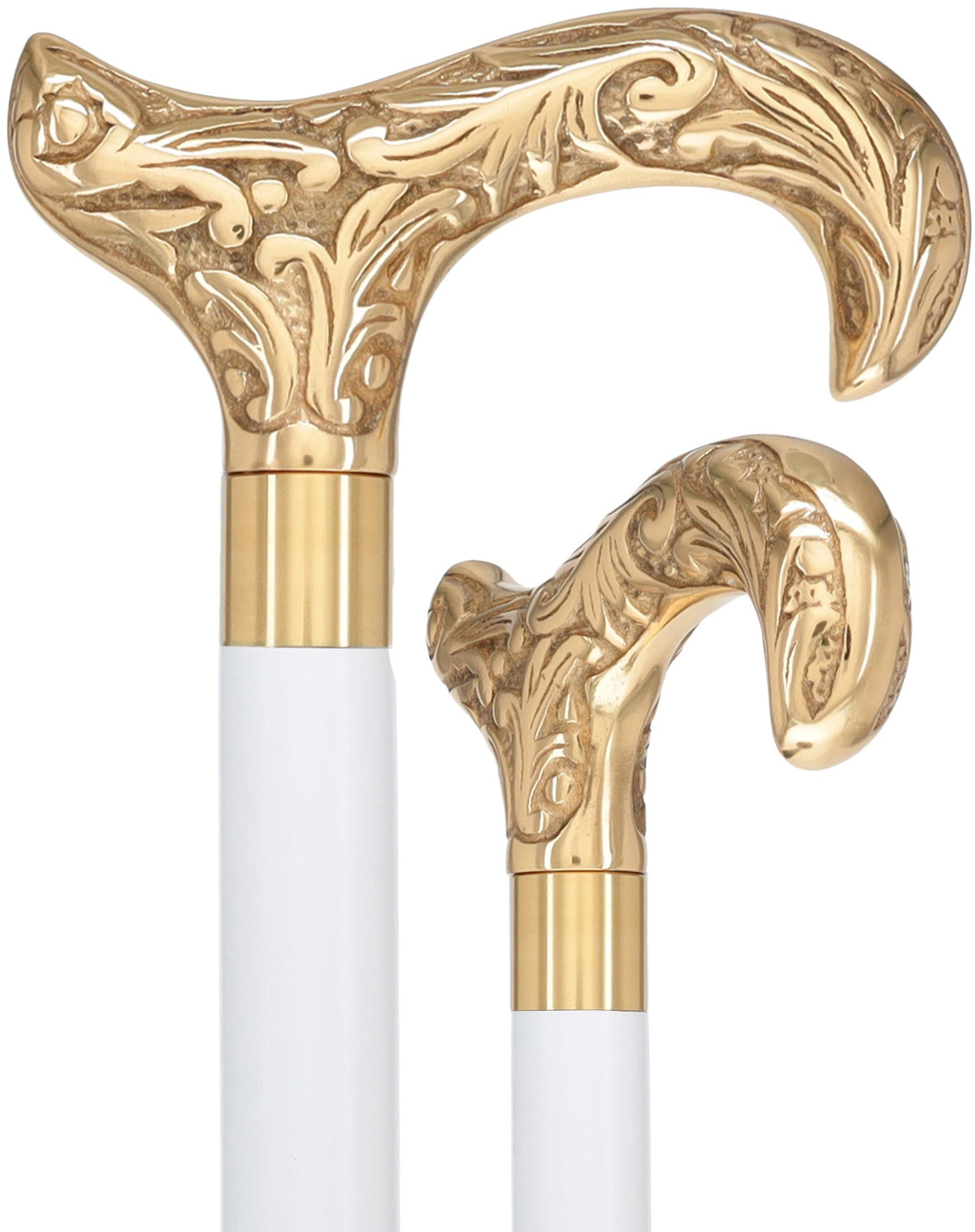 Premium Brass Derby Handle Walking Cane: Custom Shaft & Collar White Beechwood Brass Walking Canes - Tophatter Daily Deals