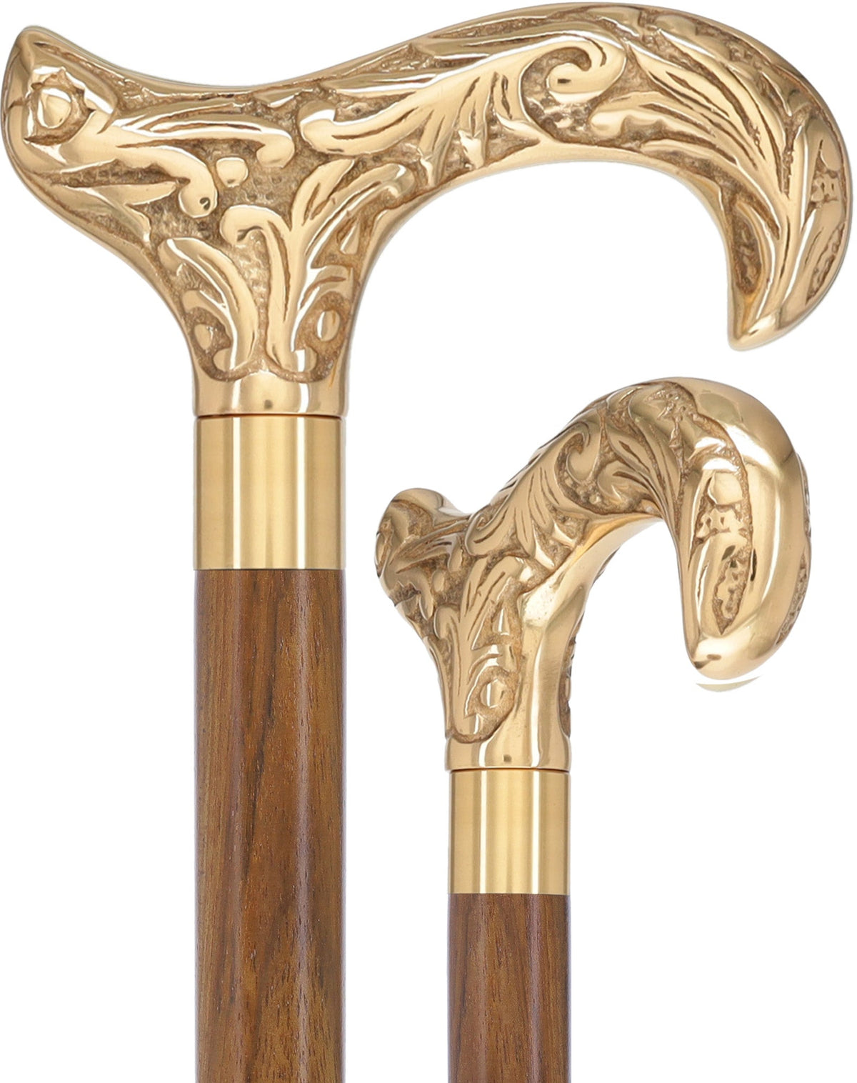 Premium Brass Derby Handle Walking Cane: Custom Shaft & Collar Genuine Ovangkol (+$19.00) Brass Walking Canes - Tophatter Daily Deals