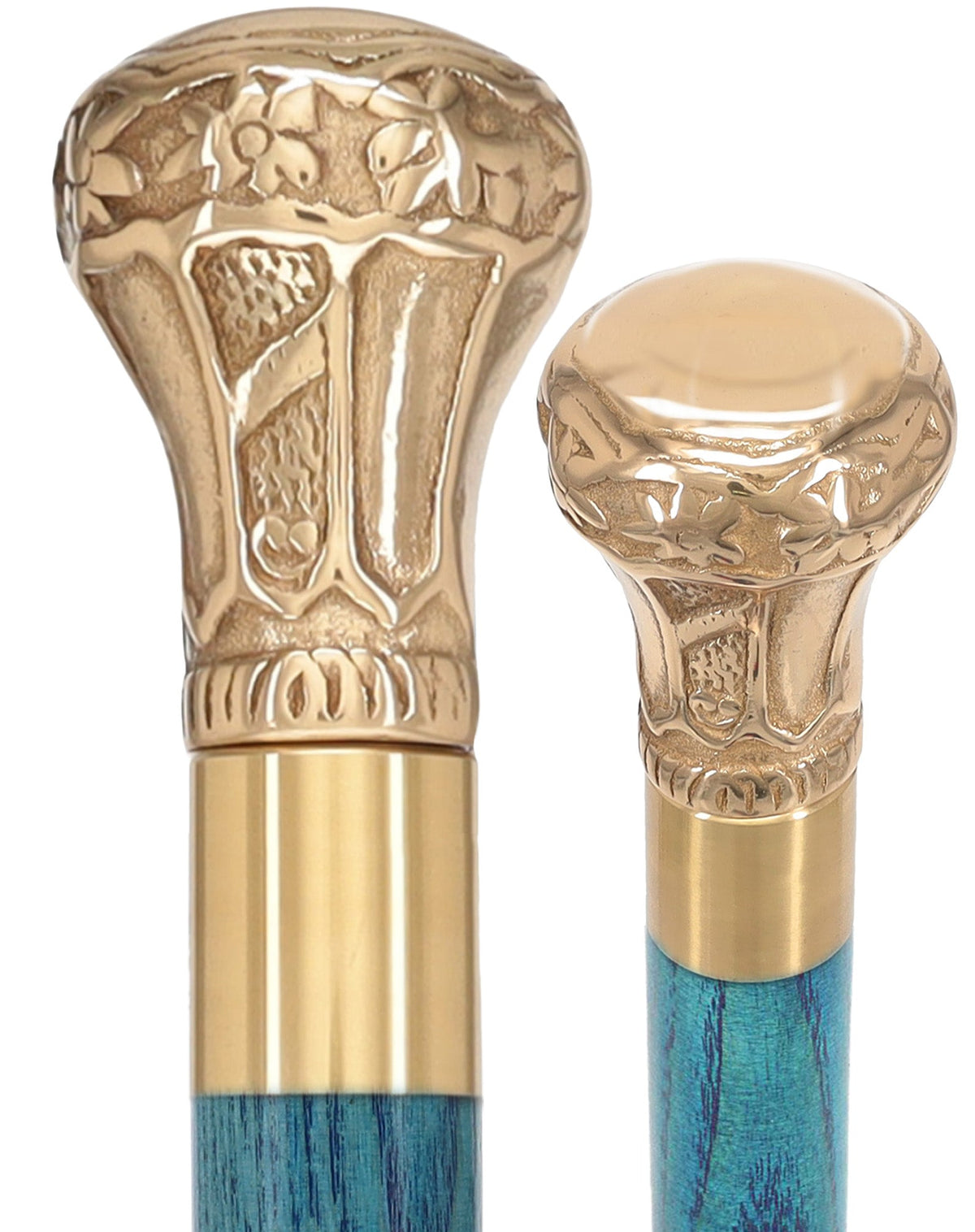 Premium Brass Knob Handle Cane: Stained Custom Color Shaft Blue Brass Walking Canes - Tophatter Daily Deals