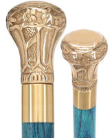 Premium Brass Knob Handle Cane: Stained Custom Color Shaft Blue Brass Walking Canes - Tophatter Daily Deals