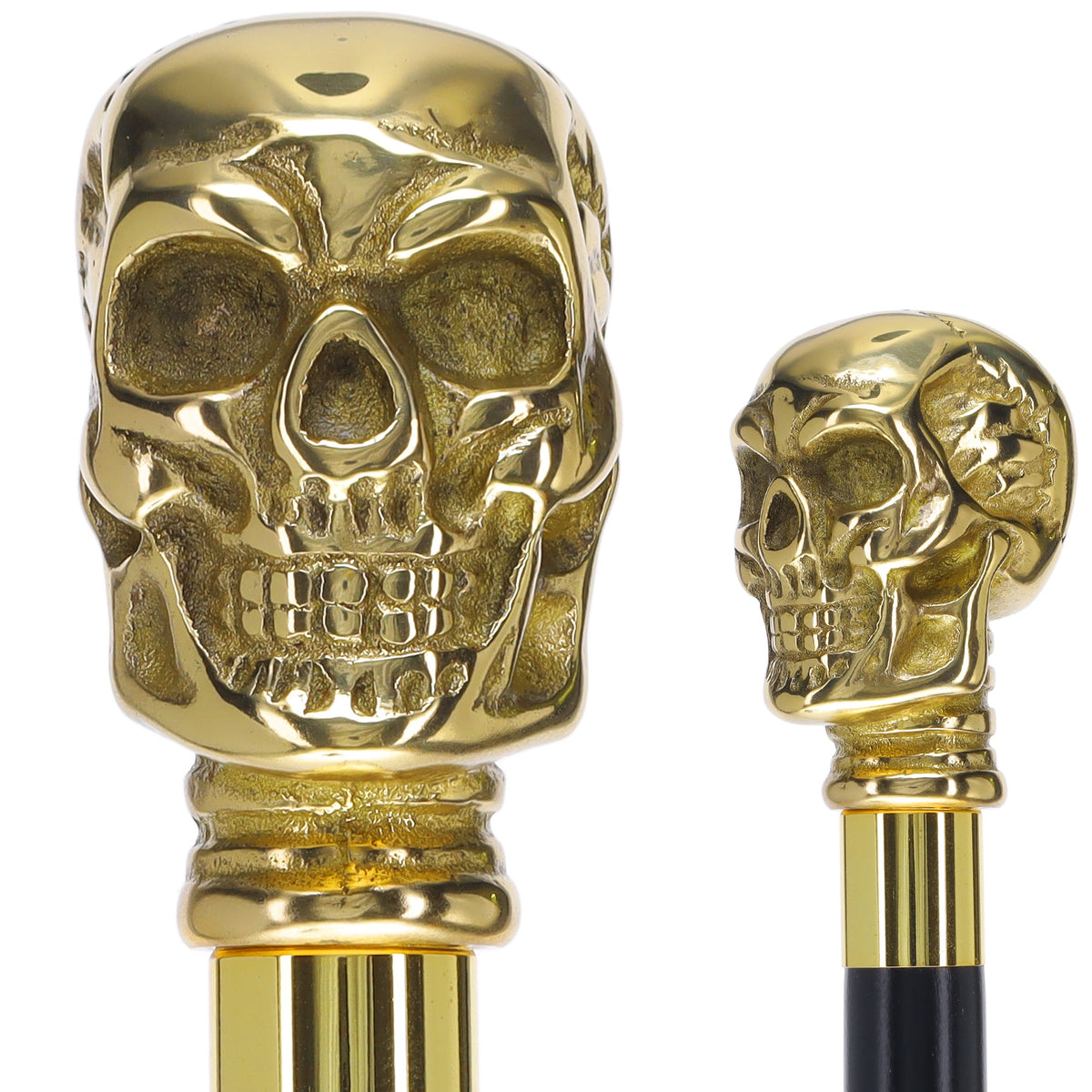 Premium Brass Skull Handle Walking Cane: Custom Shaft & Collar Skull Walking Canes Dragon Walking Canes - Tophatter Daily Deals