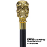 Premium Brass Skull Handle Walking Cane: Custom Shaft & Collar Skull Walking Canes Dragon Walking Canes - Tophatter Daily Deals