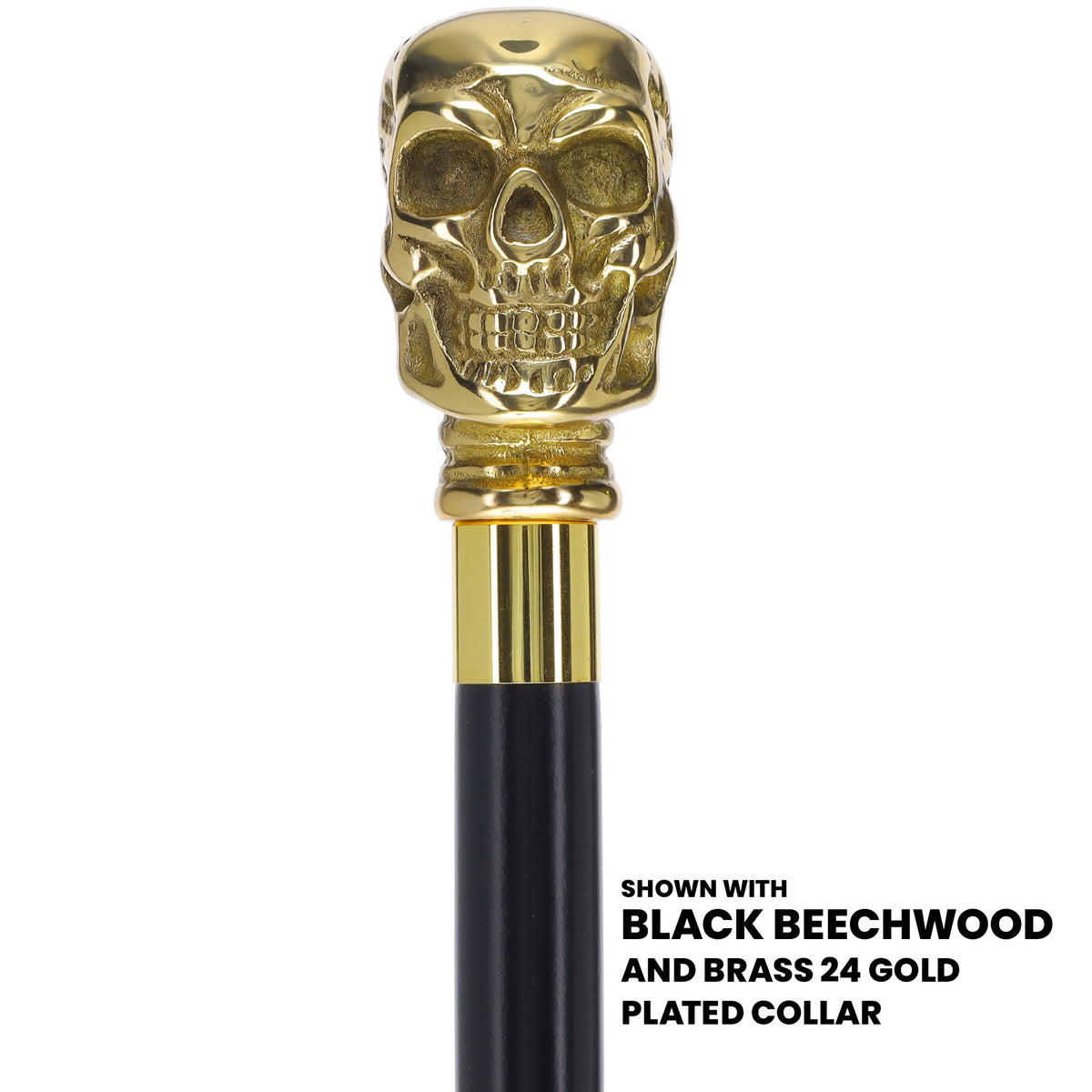 Premium Brass Skull Handle Walking Cane: Custom Shaft & Collar Skull Walking Canes Dragon Walking Canes - Tophatter Daily Deals