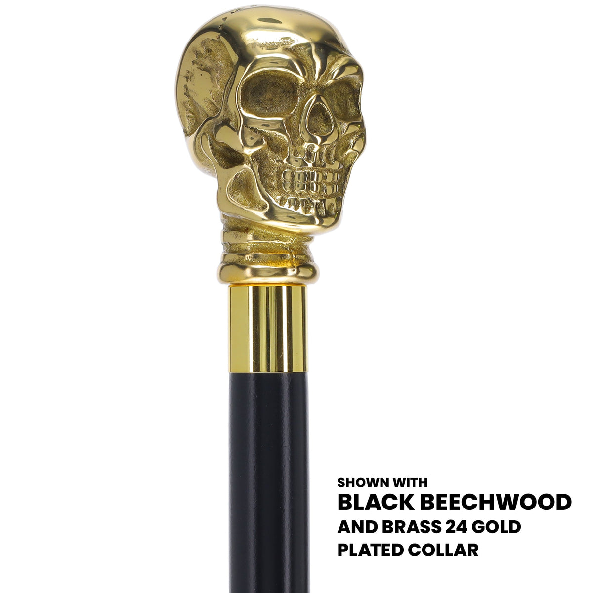 Premium Brass Skull Handle Walking Cane: Custom Shaft & Collar Skull Walking Canes Dragon Walking Canes - Tophatter Daily Deals