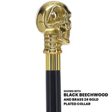 Premium Brass Skull Handle Walking Cane: Custom Shaft & Collar Skull Walking Canes Dragon Walking Canes - Tophatter Daily Deals