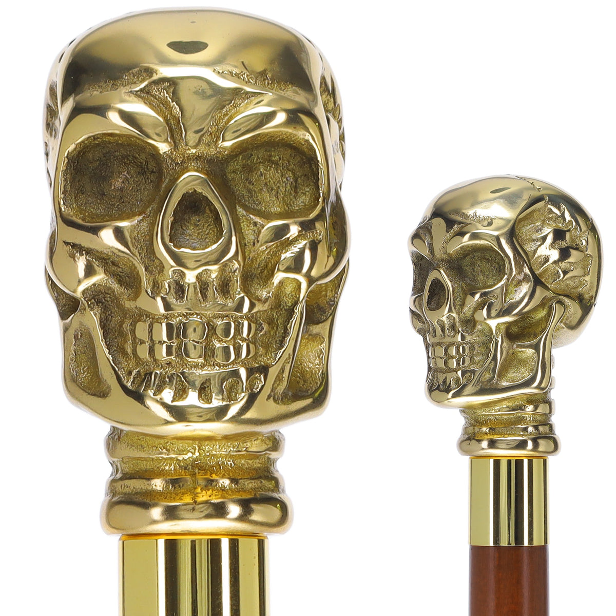 Premium Brass Skull Handle Walking Cane: Custom Shaft & Collar Skull Walking Canes Dragon Walking Canes - Tophatter Daily Deals