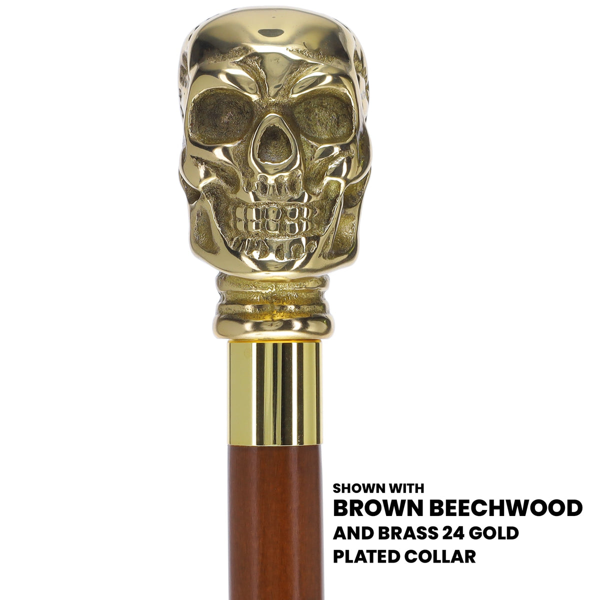 Premium Brass Skull Handle Walking Cane: Custom Shaft & Collar Skull Walking Canes Dragon Walking Canes - Tophatter Daily Deals