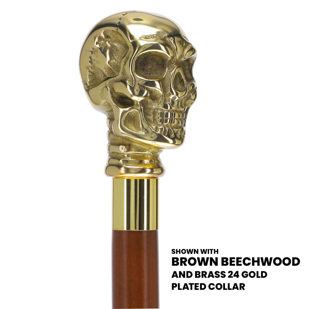 Premium Brass Skull Handle Walking Cane: Custom Shaft & Collar Skull Walking Canes Dragon Walking Canes - Tophatter Daily Deals