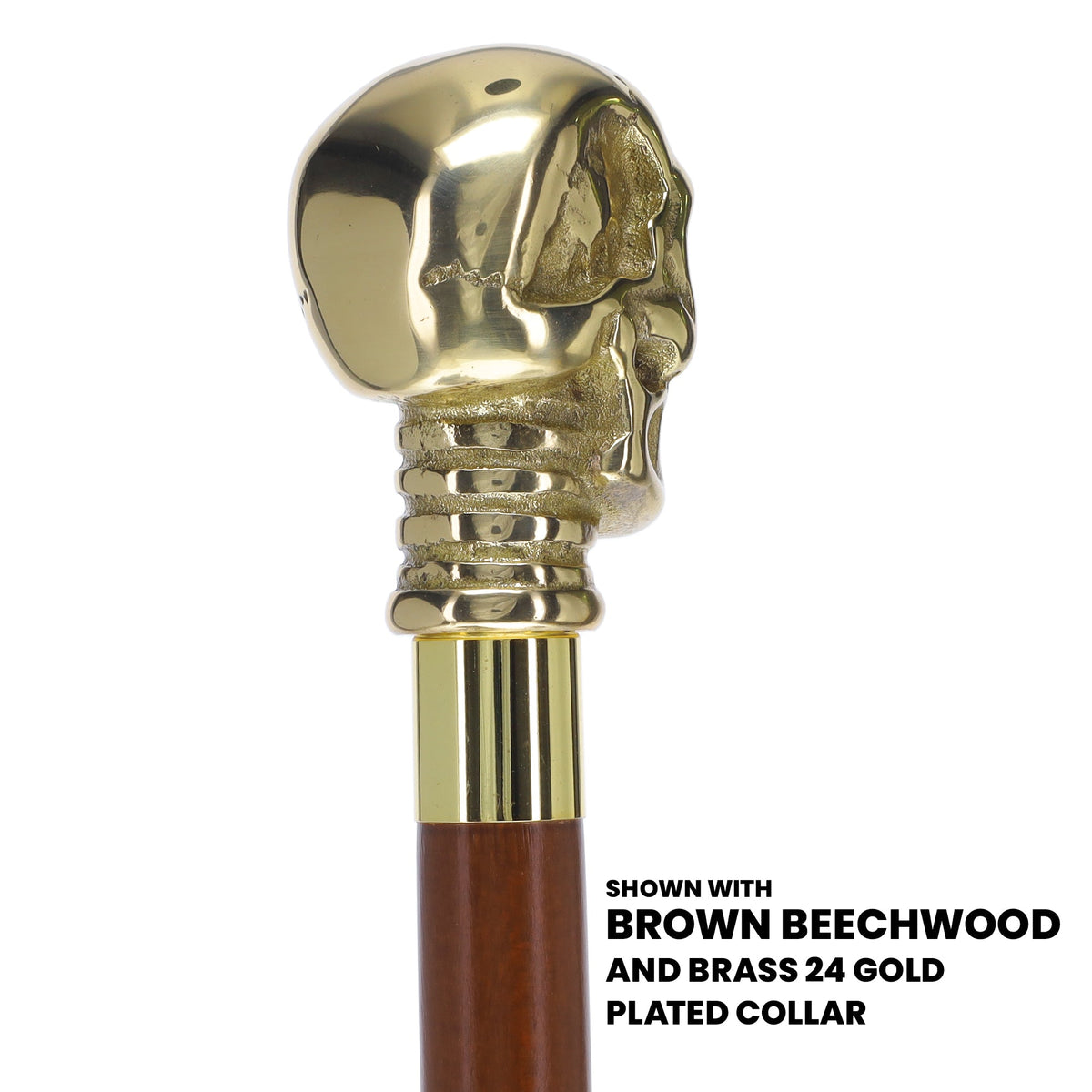 Premium Brass Skull Handle Walking Cane: Custom Shaft & Collar Skull Walking Canes Dragon Walking Canes - Tophatter Daily Deals