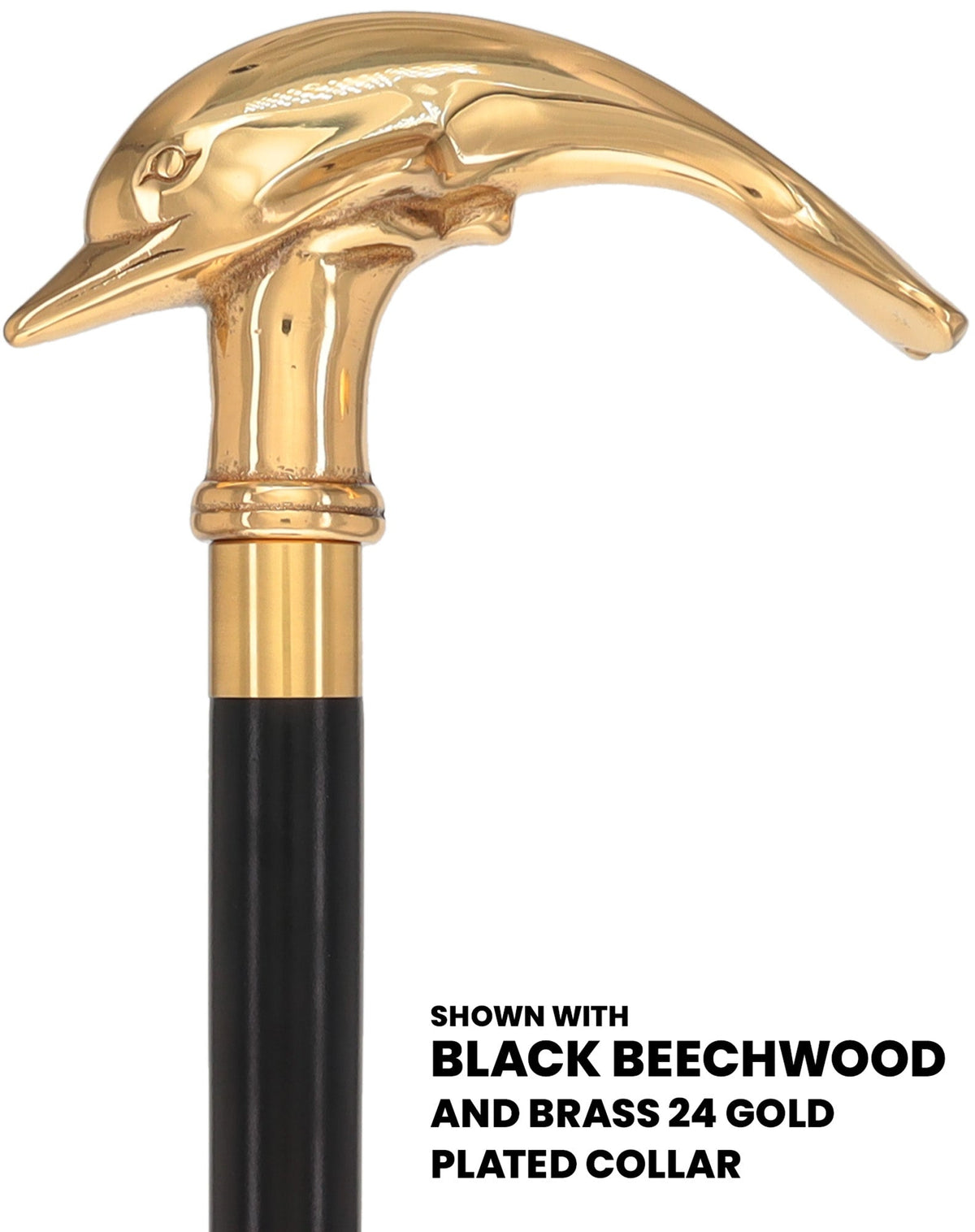 Premium Brass Dolphin Handle Walking Cane: Custom Shaft & Collar Fish Walking Canes - Tophatter Daily Deals