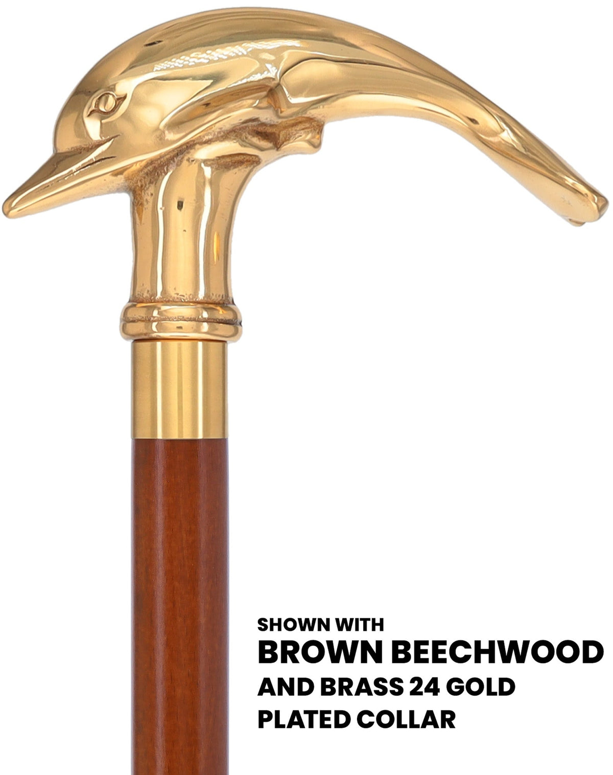 Premium Brass Dolphin Handle Walking Cane: Custom Shaft & Collar Fish Walking Canes - Tophatter Daily Deals