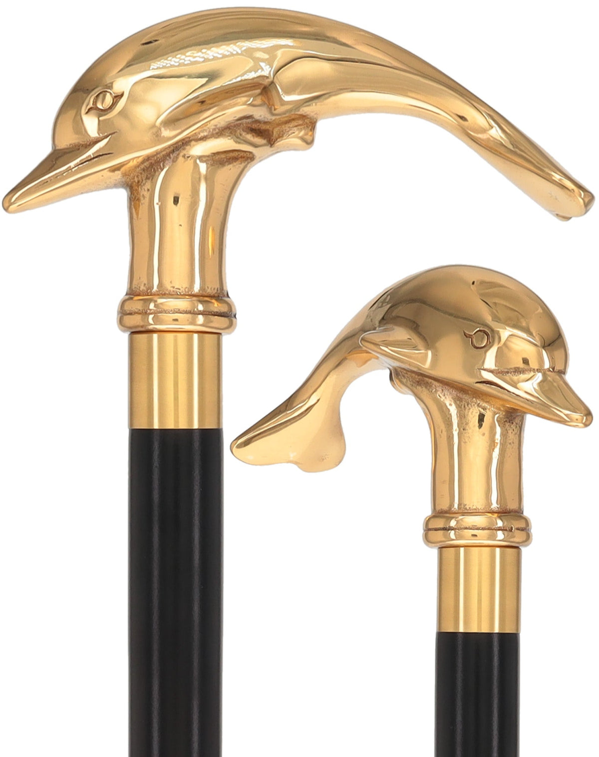 Premium Brass Dolphin Handle Walking Cane: Custom Shaft & Collar Black Beechwood Fish Walking Canes - Tophatter Daily Deals