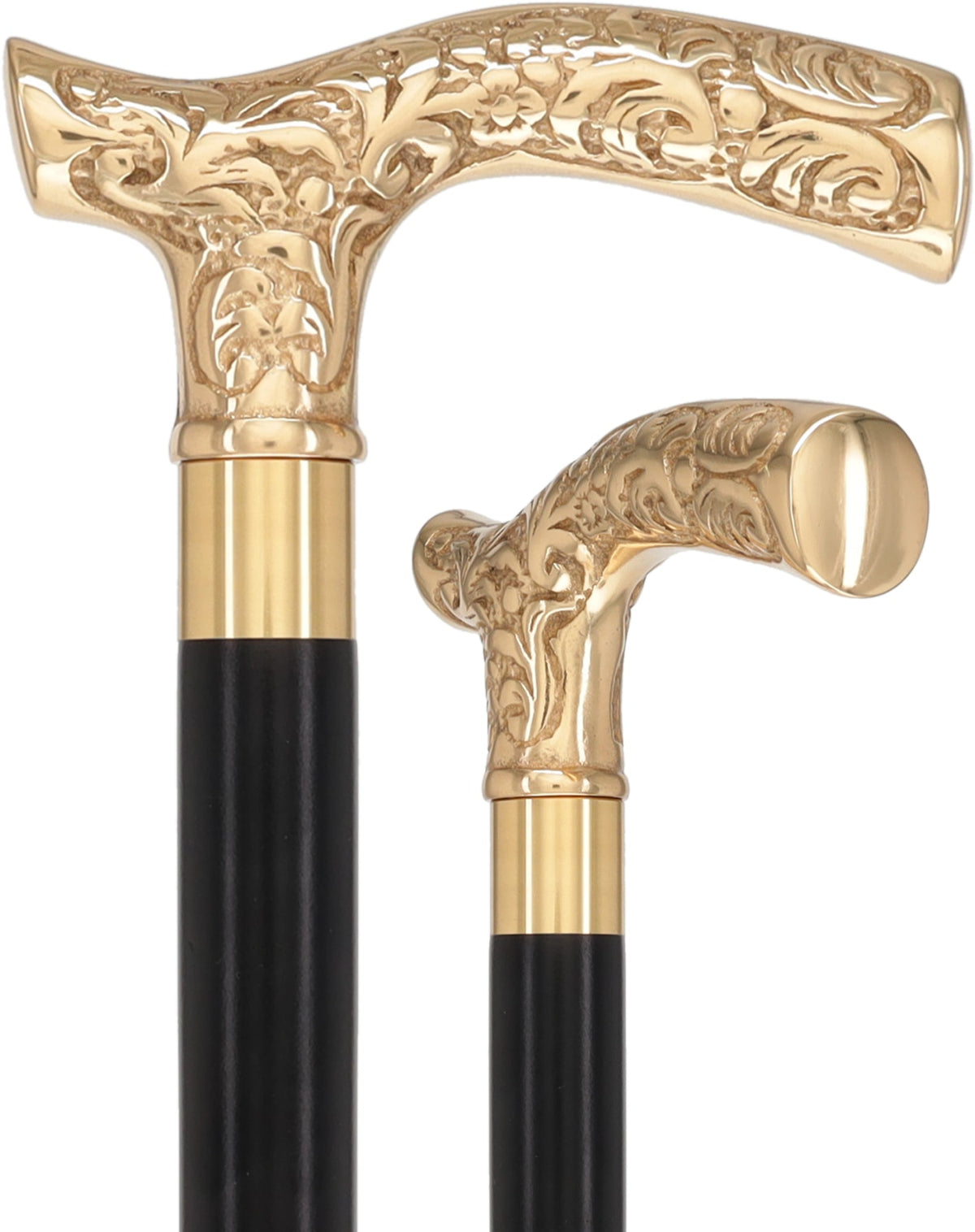 Brass Fritz Handle Walking Cane with Custom Shaft & Collar Black Beechwood Custom Brass Walking Cane - Tophatter Daily Deals