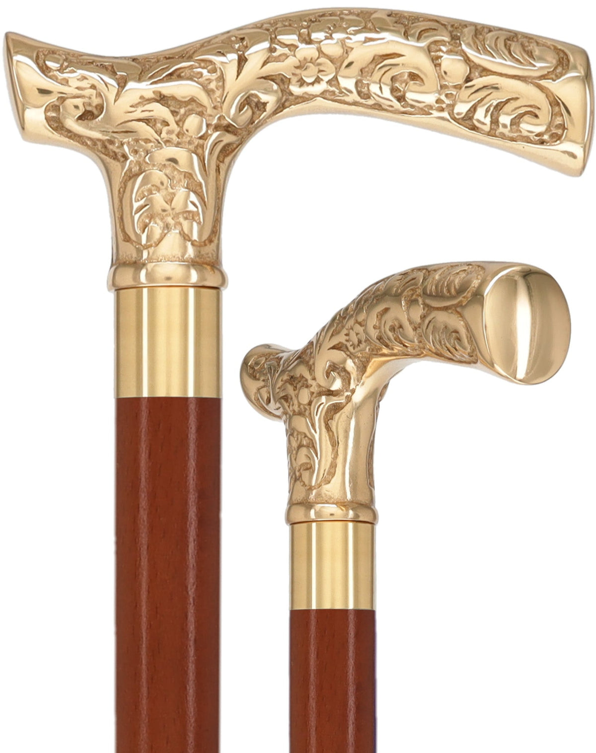 Brass Fritz Handle Walking Cane with Custom Shaft & Collar Brown Beechwood Custom Brass Walking Cane - Tophatter Daily Deals