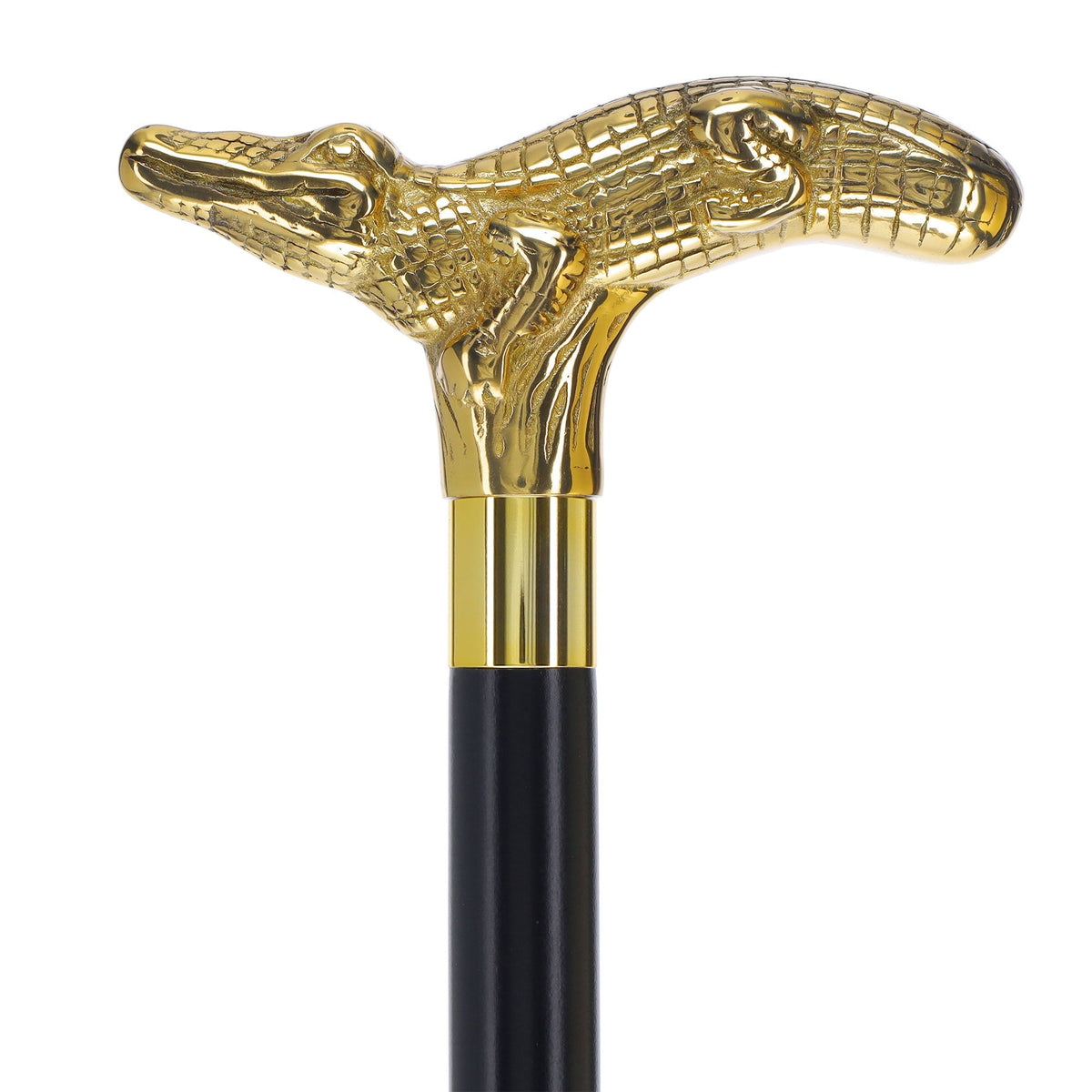 Scratch and Dent Brass Alligator Handle Walking Cane w/ Custom Shaft and Collar V2404 Wild Game Walking Canes - Tophatter Daily Deals