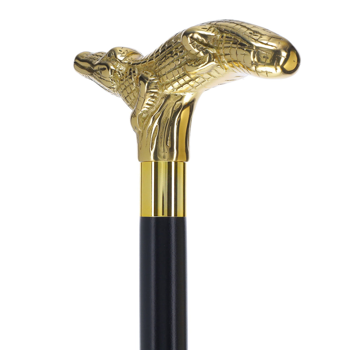 Scratch and Dent Brass Alligator Handle Walking Cane w/ Custom Shaft and Collar V2404 Wild Game Walking Canes - Tophatter Daily Deals