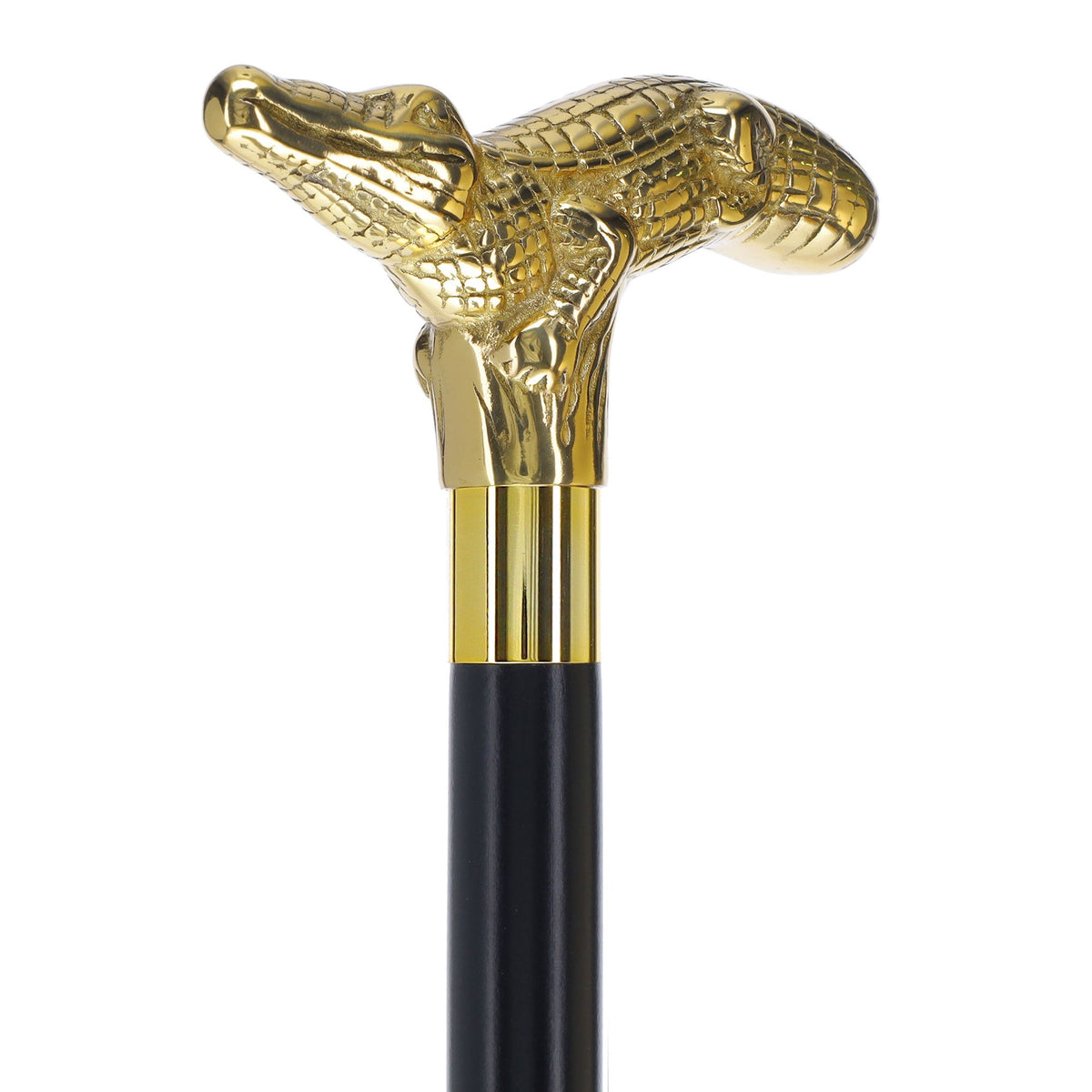 Scratch and Dent Brass Alligator Handle Walking Cane w/ Custom Shaft and Collar V2404 Wild Game Walking Canes - Tophatter Daily Deals