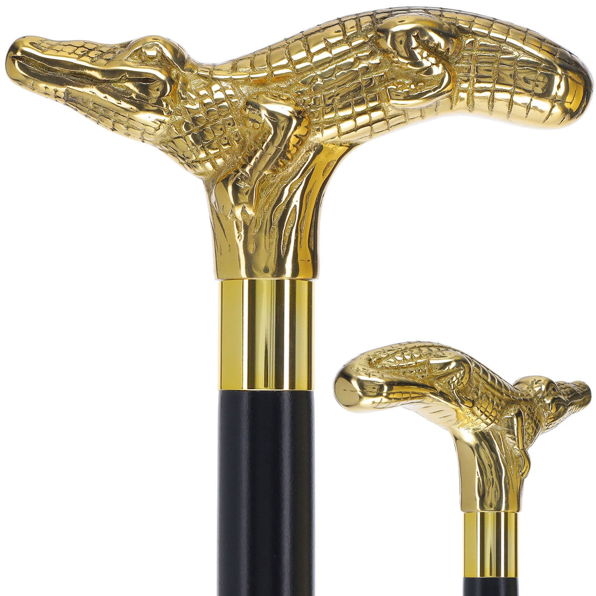 Scratch and Dent Brass Alligator Handle Walking Cane w/ Custom Shaft and Collar V2404 Wild Game Walking Canes - Tophatter Daily Deals