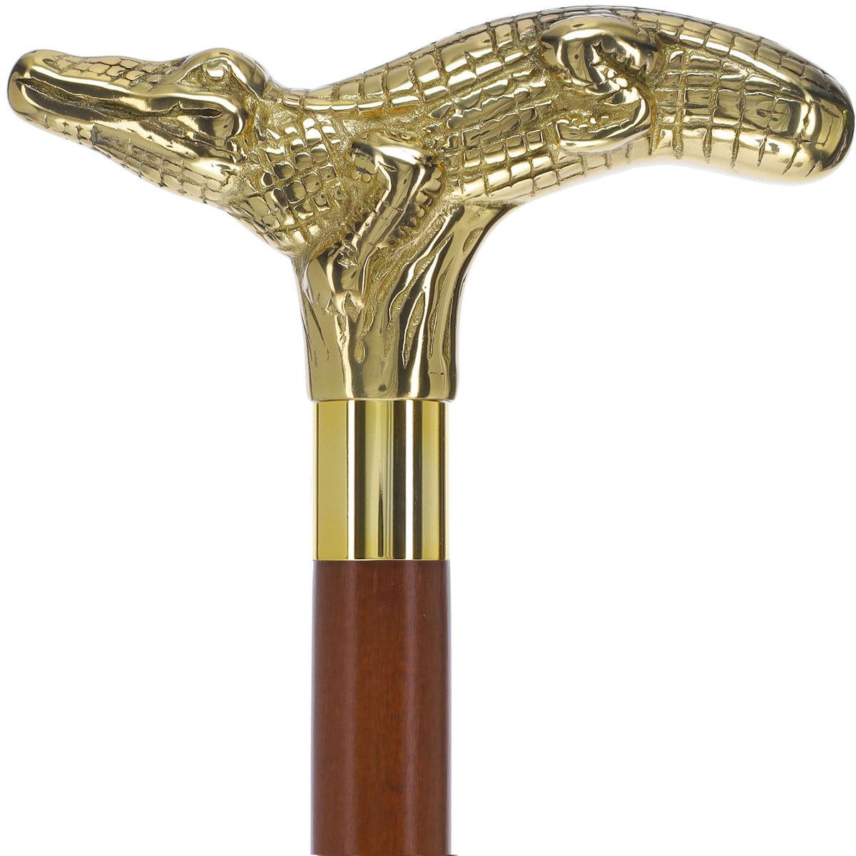 Scratch and Dent Brass Alligator Handle Walking Cane w/ Custom Shaft and Collar V2404 Wild Game Walking Canes - Tophatter Daily Deals